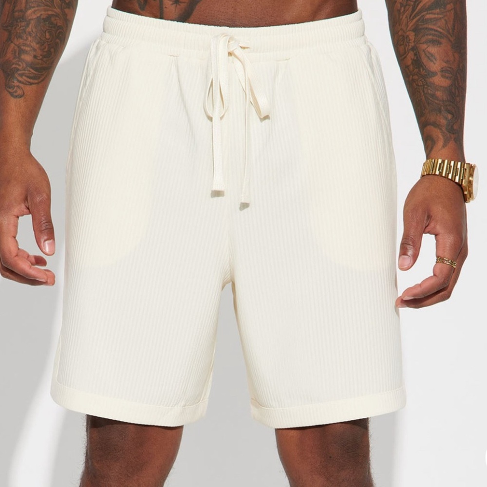 Fashion Nova Men’s “Show Up” Ribbed Basketball Shorts – Off White/Cream Size M - Picture 7 of 7